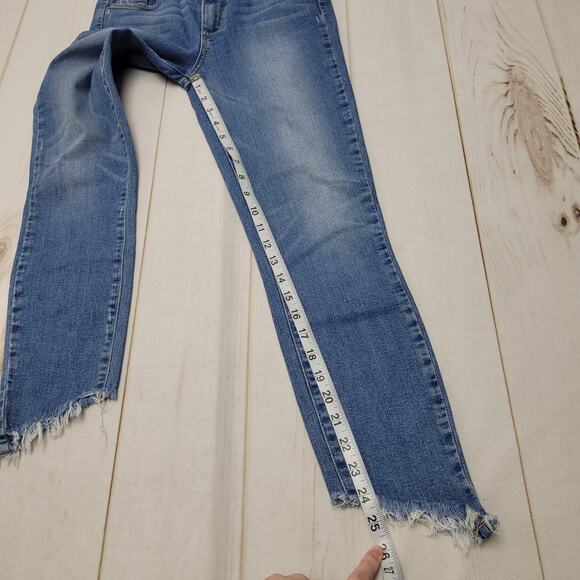 Paige Hoxton crop jeans ankle angle asymmetrical hem mid rise - Picture 3 of 11